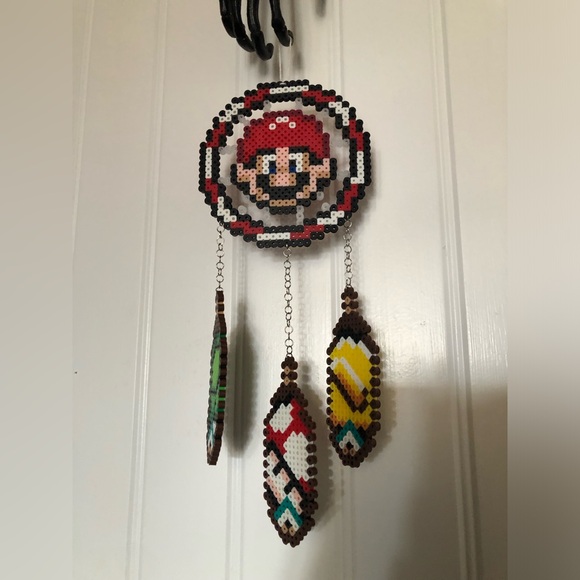 Mario Bros Perler bead art Dream Catcher wall decor Pixel 🍄 handmade Nintendo🌟 - Picture 4 of 9